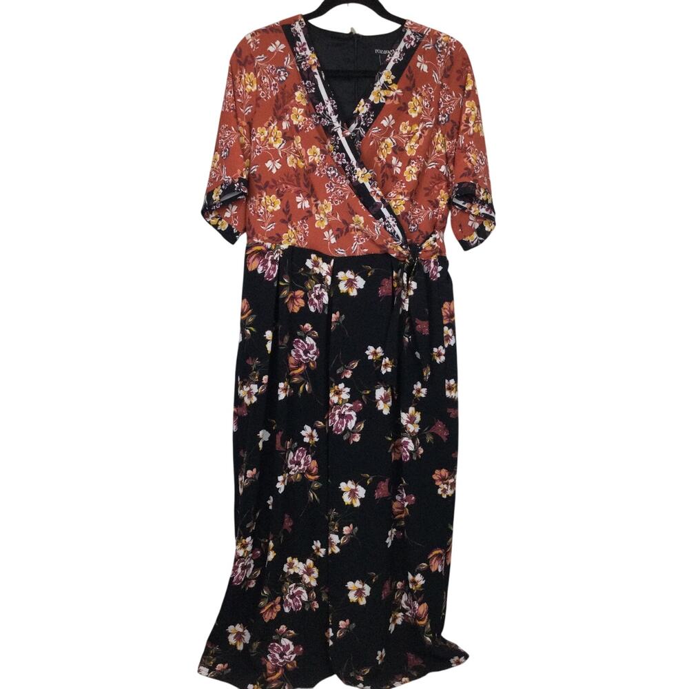 Roz and Ali Whmsigoth Boho Chic Dark Cottagecore Faux Wrap Wide Leg Jumpsuit L